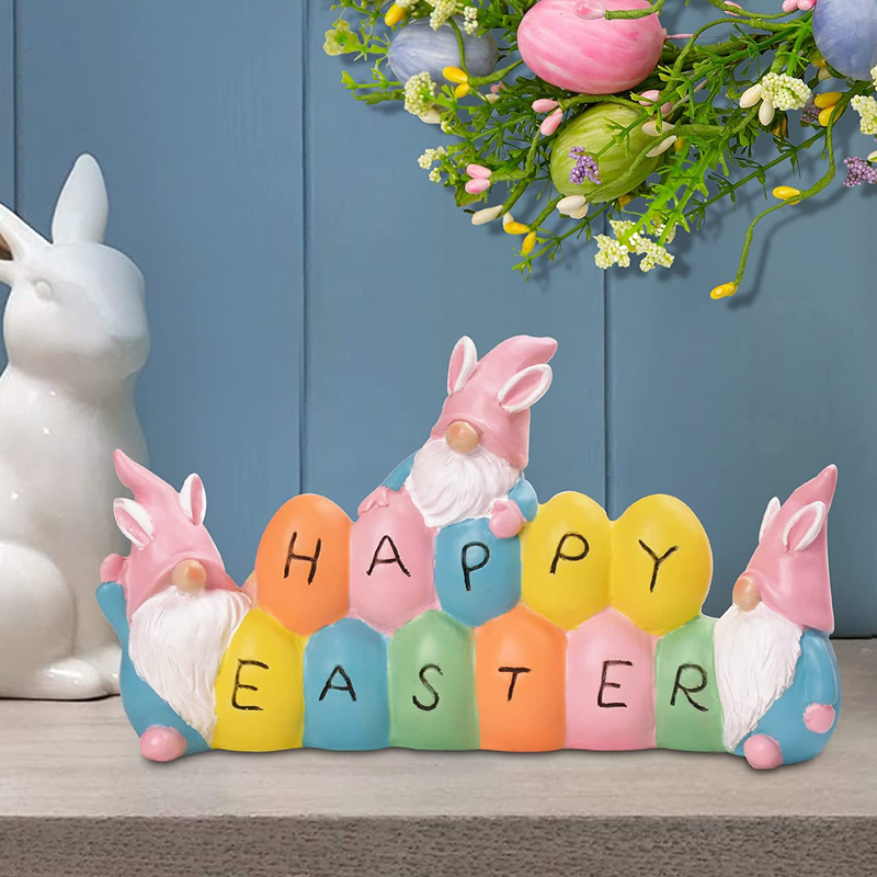 Spring Easter Decorations Decor for Home, Happy Easter Figurine Gnome Bunny/Rabbit with Egg Centerpiece Spring Farmhouse Tabletop Gifts for Table Home Office House Party Decor Clearance Accessories Home & Garden > Decor > Seasonal & Holiday Decorations TGOOD   