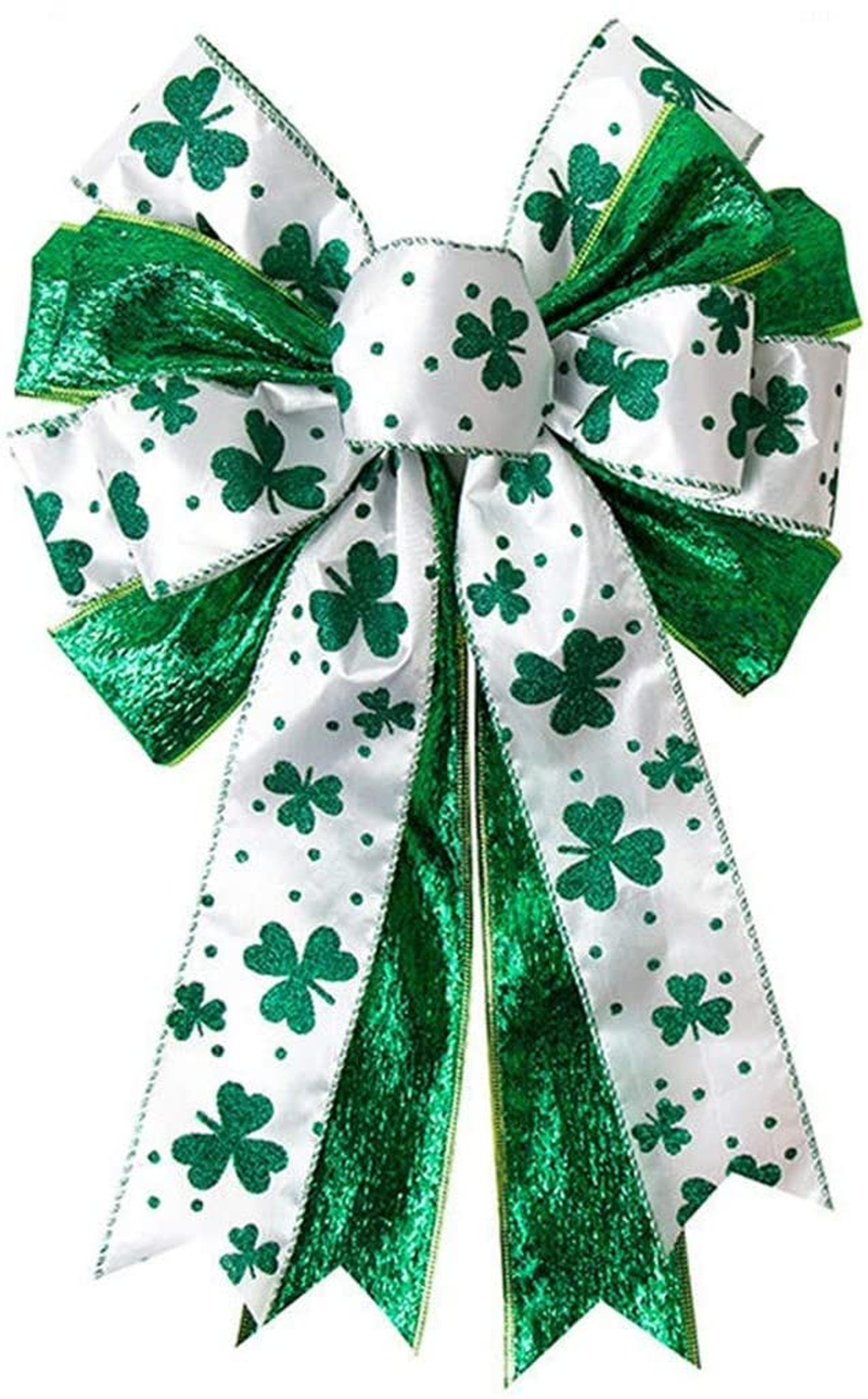 JANOU St. Patrick'S Day Wreath Bow Green Shamrock Bowknot Irish Holiday DIY Crafts Gift Ribbon Bow Ornaments for St. Patrick'S Day Party Decorations, 11.4X17.7 In Arts & Entertainment > Party & Celebration > Party Supplies JANOU   