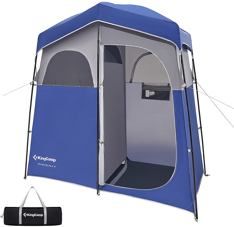 Kingcamp Outdoor Privacy Tent, Oversize Shower Tent for Camping, Portable Camping Privacy Shelter Dressing Rroom Changing Room Tent with Carry Bag, Easy Set Up, 1 Room/2 Rooms Sporting Goods > Outdoor Recreation > Camping & Hiking > Tent Accessories KingCamp 2 Rooms/Blue  