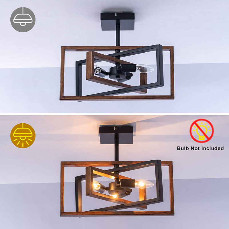 Industrial Rectangle Flush Mount Ceiling Light,Rotatable Metal Frame,Rustic Retro Vintage Farmhouse Light Fixture for Dining Living Room Bedroom Passway Kitchen Hallway Entryway,Faux-Wood Color Finish Home & Garden > Lighting > Lighting Fixtures > Ceiling Light Fixtures KOL DEALS   