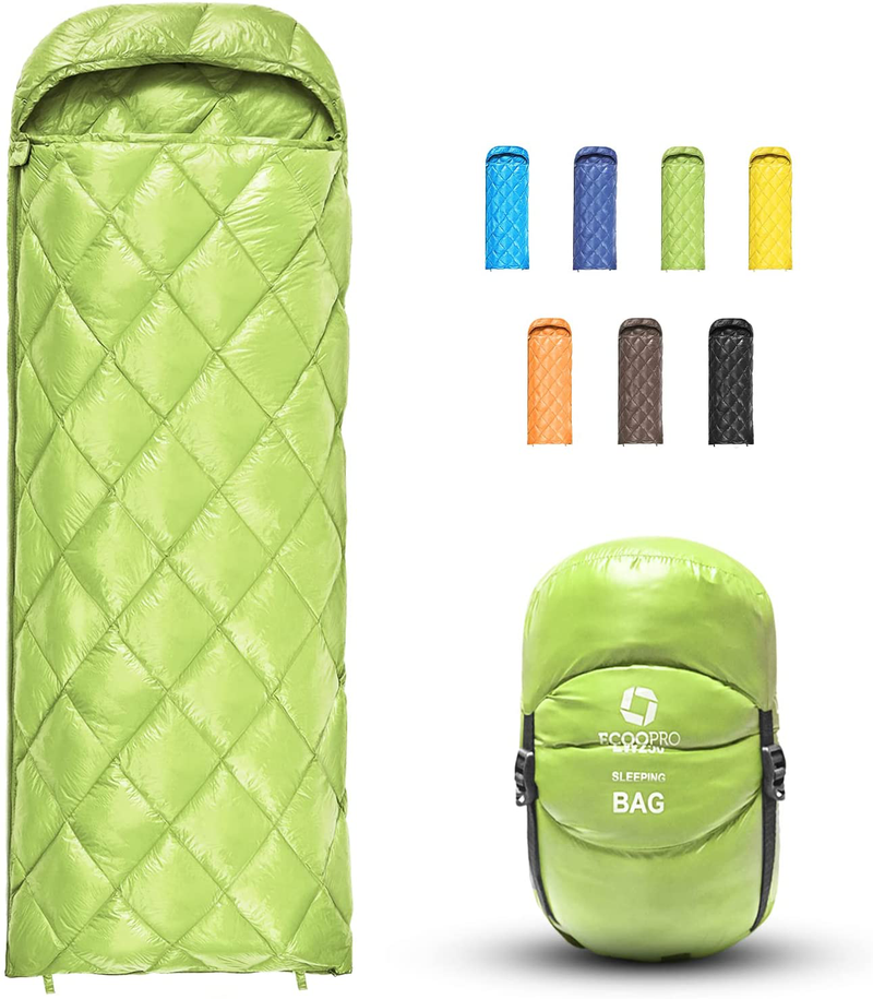 ECOOPRO down Sleeping Bag, 32 Degree F 800 Fill Power Cold Weather Sleeping Bag - Ultralight Compact Portable Waterproof Camping Sleeping Bag with Compression Sack for Adults, Teen, Kids Sporting Goods > Outdoor Recreation > Camping & Hiking > Sleeping Bags ECOOPRO Green Rectangle 