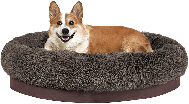 MFOX Calming Dog Bed (L/XL/XXL/XXXL) for Medium and Large Dogs Comfortable Pet Bed Faux Fur Donut Cuddler up to 25/35/55/100Lbs  MFOX Orthopedic-Brown X-Large(32"x24") 