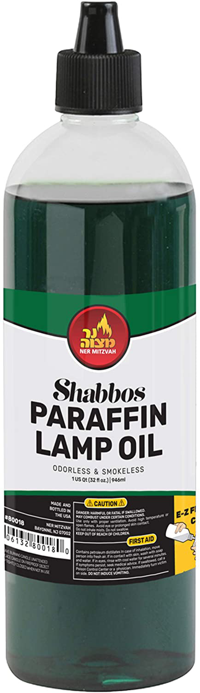 Paraffin Lamp Oil - Green Smokeless, Odorless, Clean Burning Fuel for Indoor and Outdoor Use with E-Z Fill Cap and Pouring Spout - 32oz - by Ner Mitzvah Home & Garden > Lighting Accessories > Oil Lamp Fuel Ner Mitzvah Default Title  