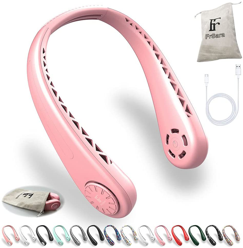 FrSara Neck Fan, Portable Fan Strong Wind, Adjustable, 360° Cooling, Super Quiet, No Blade Fan Design, No Hair Twisting, Even Air Volume On Both Sides, Non-Slip Material, Short Charging, Long Use Time Electronics > Computers > Handheld Devices FrSara Pink  