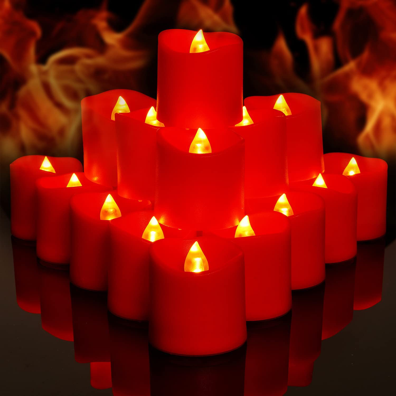 Homemory 24 Pack Orange Flameless LED Votive Candles, Long Lasting Battery Operated Tealights, Electric Fake Tea Candles, for Halloween, Pumpkin Lantern, Party, Festival Decoration Home & Garden > Decor > Home Fragrances > Candles Homemory Red  