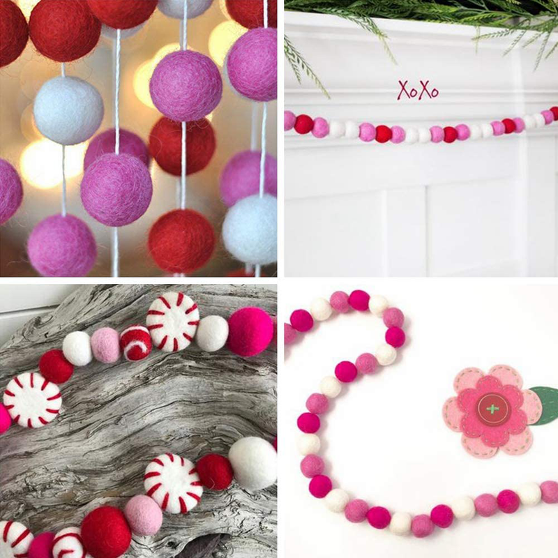 Supla 6' Long Pom Pom Garland 24 Pcs 1" Diameter Wool Felt Balls Garland Strand Red Pink Rose White Ball Garland Valentine'S Day Party Garland Tree Garland for Mantel Wall Child'S Room Nursery Décor Arts & Entertainment > Party & Celebration > Party Supplies windiy   