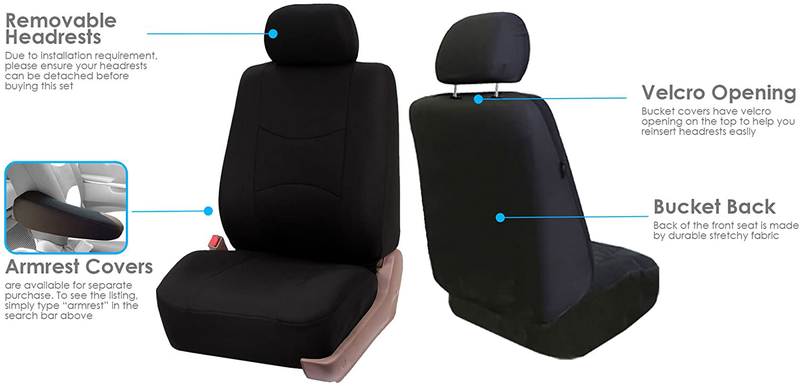 FH Group Universal Fit Flat Cloth Pair Bucket Seat Cover, (Black) (FH-FB050102, Fit Most Car, Truck, Suv, or Van) Vehicles & Parts > Vehicle Parts & Accessories > Motor Vehicle Parts > Motor Vehicle Seating FH Group   