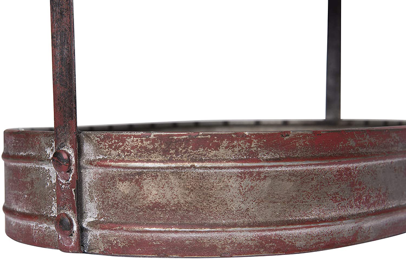 Creative Co-Op DA6876 Red Metal Oval 2 Tier Tray with Handle Distressed Red, 12.25"L x 9"W x 17.5"H