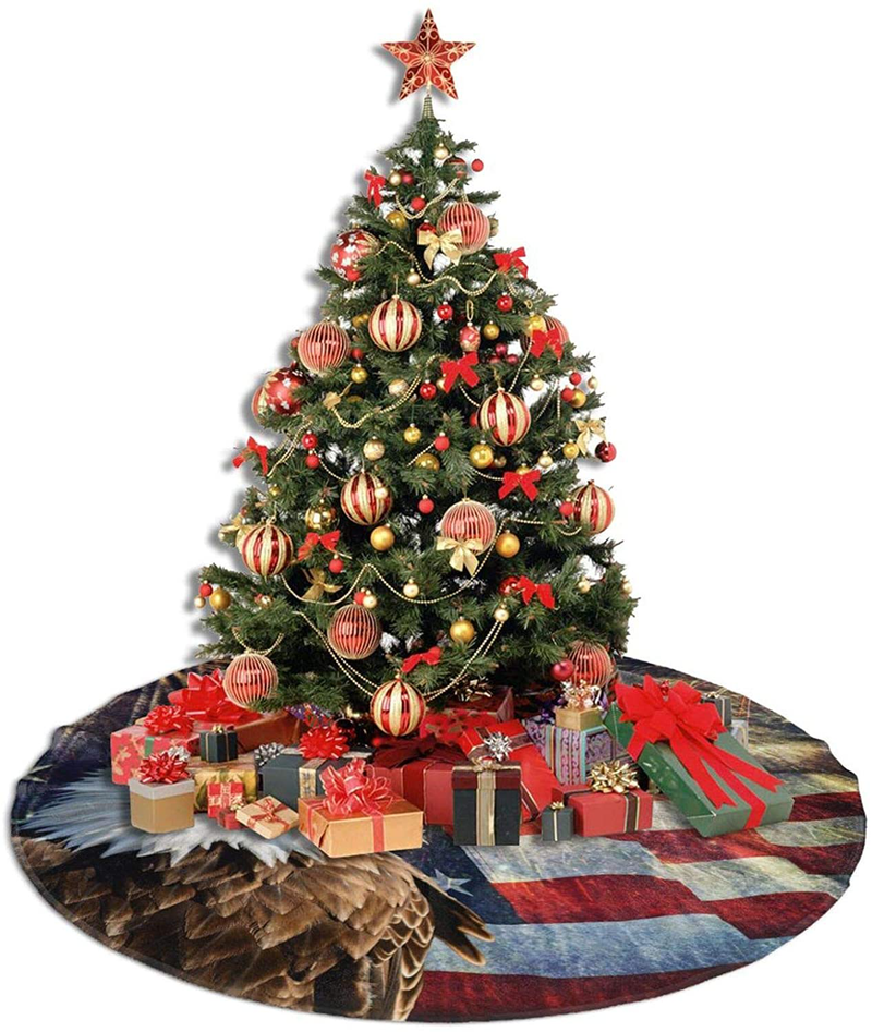 Mount Hour Christmas Tree Skirt, Bald Eagle American Flag Firework Patriotic Memorial Day Xmas Large Tree Mat, New Year Festive Holiday Party Decorations 30" inches