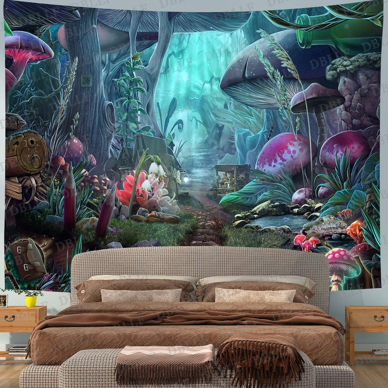 DBLLF Psychedelic Game Mushroom Castle Tapestry Large 80"x 60" Cotton Art Tapestries Fairy Tale Forest Tapestry for Bedroom Living Room Dorm DBLS774 Home & Garden > Decor > Artwork > Decorative TapestriesHome & Garden > Decor > Artwork > Decorative Tapestries DBLLF   