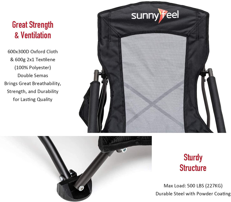 SUNNYFEEL Folding Camping Chair, Low Beach Chair Lightweight with Mesh Back,Cup Holder,Side Pocket,Padded Armrest,Sling, Portable Camp Chairs for Outdoor Picnic Fishing Lawn Concert (Black) Sporting Goods > Outdoor Recreation > Camping & Hiking > Camp Furniture SUNNYFEEL   