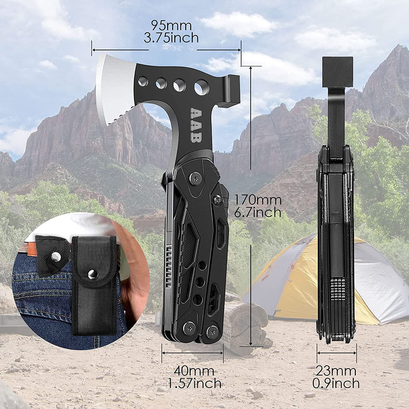 Multitool Axe and Hatchets Camping Accessories AAB Survival Gear and Equipment 15-In-1 Camping Axes with Knife Hammer Saw Screwdrivers Pliers Bottle Opener Cool Stuff Gifts Ideas for Men Him Sporting Goods > Outdoor Recreation > Camping & Hiking > Camping Tools AAB   