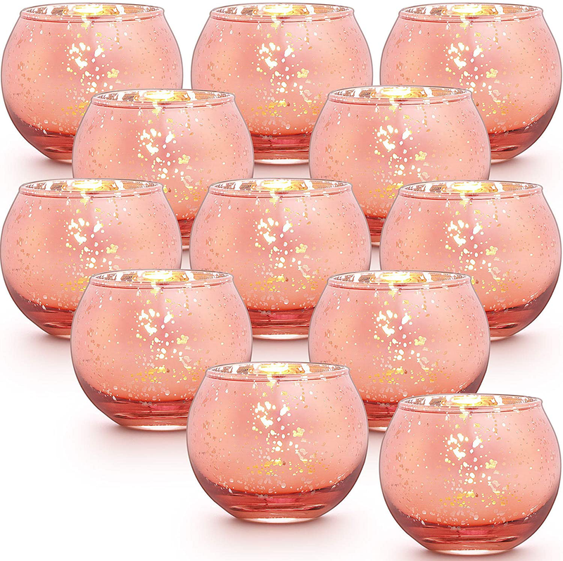 Lamorgift Rose Gold Votive Candle Holders Set of 12 - Mercury Glass Votives Candle Holder - Tealight Candle Holder for Home Decor and Weddings/ Parties Table Centerpieces Home & Garden > Decor > Home Fragrance Accessories > Candle Holders Lamorgift Rose Gold  