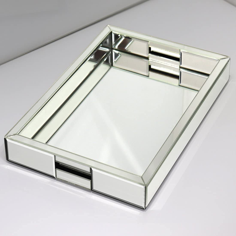 Rectangle Silver Mirror Decorative Tray Size 11” Length x 14” Width x 2” Height, Mirrored Vanity Organizer with Hand, Markup Perfume Jewelry Tray for Bathroom Bedroom Dresser Coffee Table qmdecor Home & Garden > Decor > Decorative Trays Logkern   