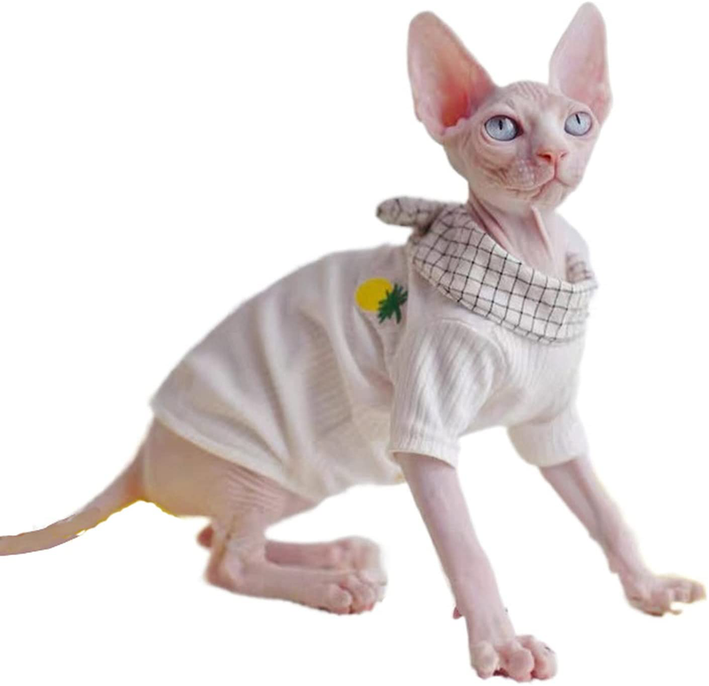 Sphynx Cat Clothes Literary Pineapple Fashion Pet Clothes Comfortable Spring Summer Cat'S Shirts Kitten Shirts Cat Apparel for Sphinx, Cornish Rex, Devon Rex, Peterbald,Knnis,Abbey Cat Animals & Pet Supplies > Pet Supplies > Cat Supplies > Cat Apparel DUOMASUMI WHITE XL 