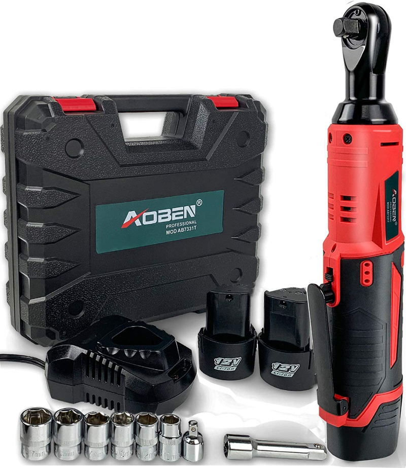 Cordless Electric Ratchet Wrench Set, AOBEN 3/8" 12V Power Ratchet Tool Kit With 2 Packs 2000mAh Lithium-Ion Battery And Charger Hardware > Tools > Multifunction Power Tools AOBEN AB7331-2 battery pack  