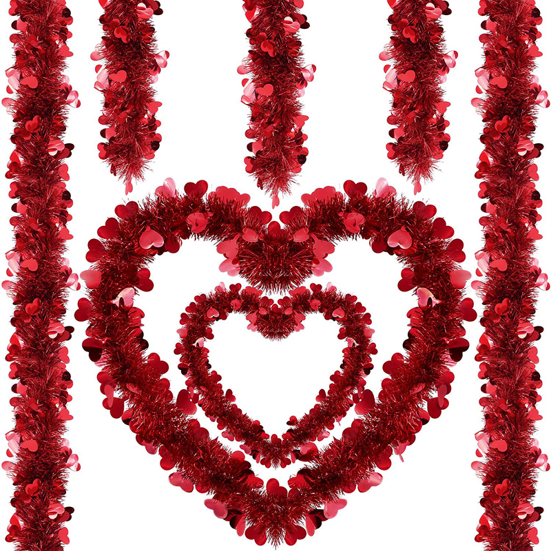 Chuangdi 5 Pieces Red Valentine Heart Tinsel Wreaths Metallic Foil Heart Shaped Wreaths for Hanging Valentine'S Day Wedding Party Front Door Wall Window Decoration Home & Garden > Decor > Seasonal & Holiday Decorations Chuangdi   