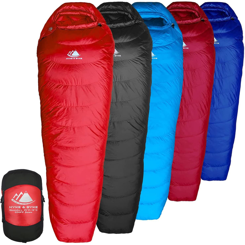 Hyke & Byke Quandary 650 Fill Power Duck down 15 Degree Backpacking Sleeping Bag for Adults Cold Weather Sleeping Bag - Synthetic Base - Ultra Lightweight 3 Season Camping Sleeping Bags for Kids Too Sporting Goods > Outdoor Recreation > Camping & Hiking > Sleeping BagsSporting Goods > Outdoor Recreation > Camping & Hiking > Sleeping Bags Hyke & Byke Red Regular 