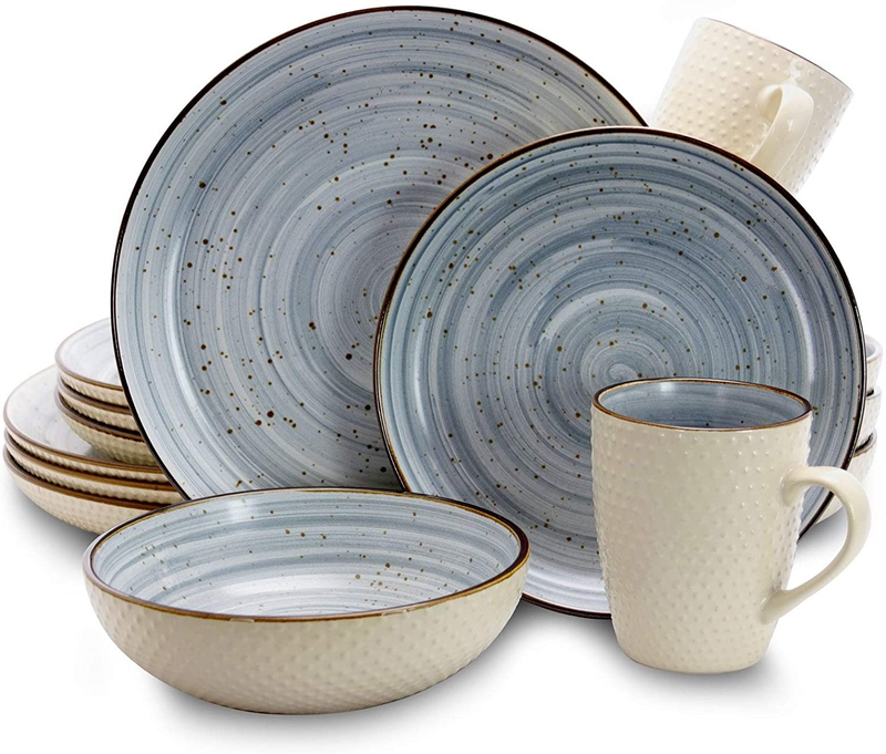 Elama Round Stoneware Luxurious Mellow Dinnerware Dish Set, 16 Piece, Speckle Powder Blue and White Home & Garden > Kitchen & Dining > Tableware > Dinnerware Elama   