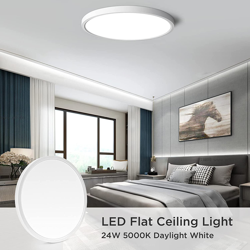 LED Flush Mount Ceiling Light Fixture, 5000K Daylight White, 2400LM, 12 Inch 24W, Flat Modern round Lighting Fixture, 240W Equivalent White Ceiling Lamp for Kitchens, Stairwells, Bedrooms, Hotel Etc Home & Garden > Lighting > Lighting Fixtures > Ceiling Light Fixtures KOL DEALS   