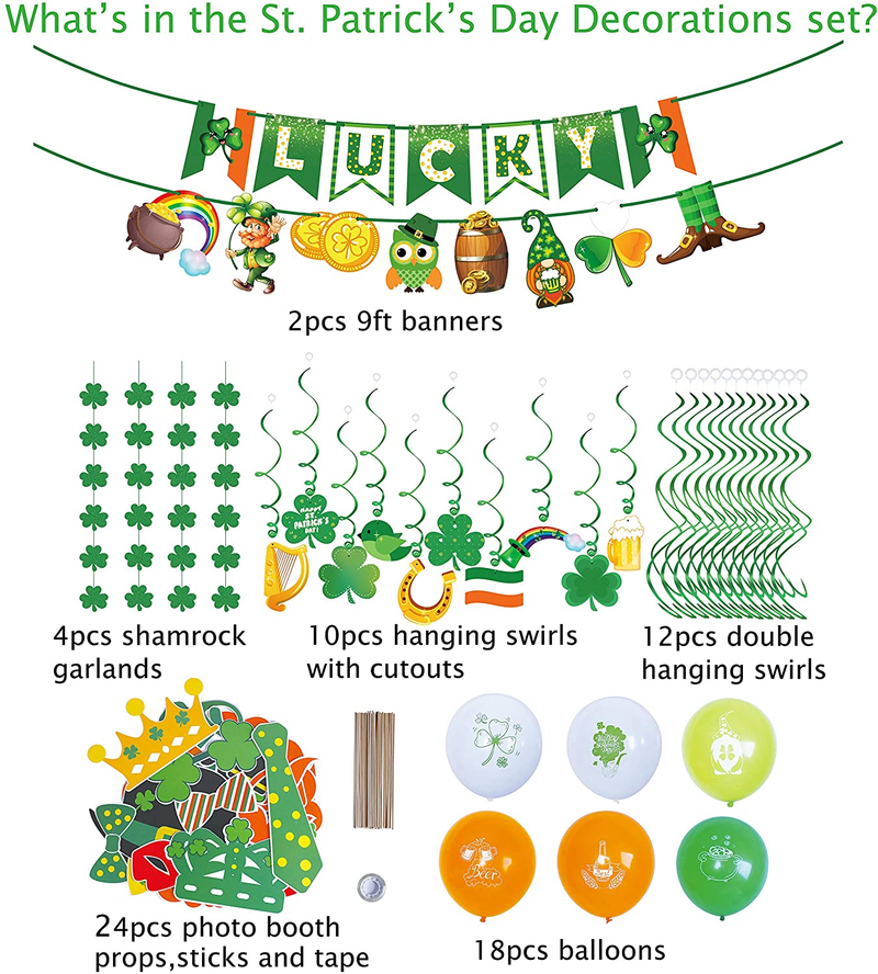 Jollylife 70PCS St. Patrick’S Day Decorations Party Set - Saint Patty Shamrock Banners Garlands Clover Hanging Swirls Photo Booth Props Balloons Supplies Arts & Entertainment > Party & Celebration > Party Supplies jollylife   