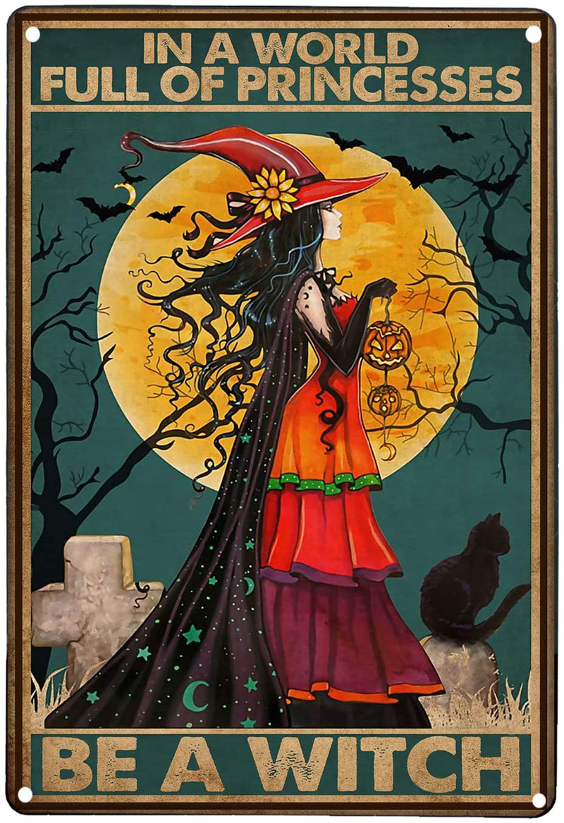 Pozino Witch Room Decor Aesthetic Witch Witchcraft Sign Girl in A World Full of Princesses Be A Witch Halloween Living Decor Vintage Metal Signs for Kitchen Arts & Entertainment > Party & Celebration > Party Supplies Pozino Witch 04 12x8 inch 