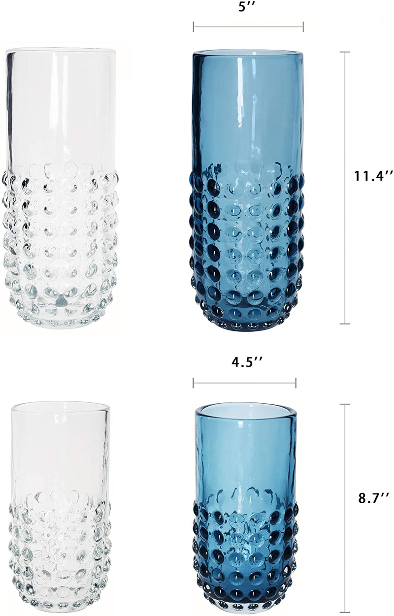 CONVIVA Glass Vase for Home Decor Hand Blown Art Glass Cylinder Blue Vase with Touchable Bubbles Flower Vase Centerpiece for Dining Room Kitchen Office Tabletop Wedding Party 11.4 inch H Home & Garden > Decor > Vases CONVIVA   