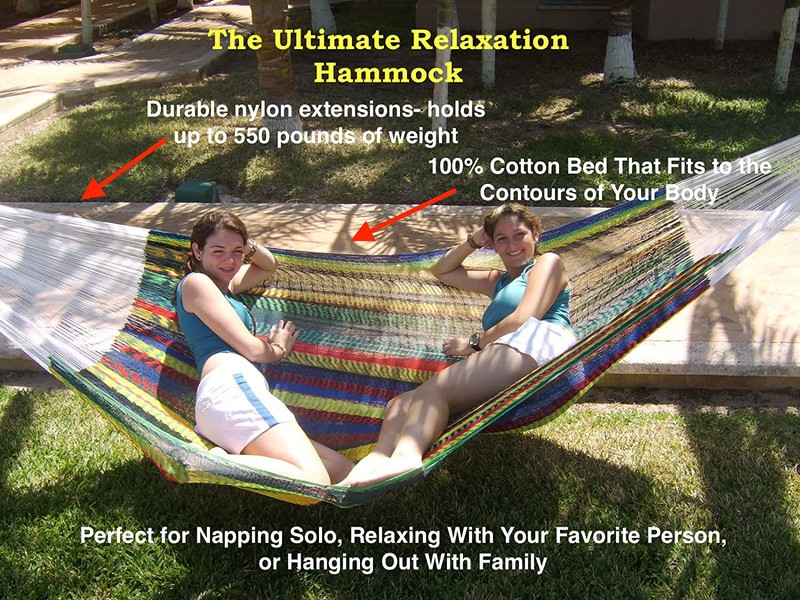 The Ultimate Mayan Relaxation Hammock | Perfect for 1 to 3 People | Comfortable, Beautiful, & Hand Made in The Yucatan | Outdoor & Indoor Hammock Bed | by Hammocks Rada | (Multicolor Family Size) Home & Garden > Lawn & Garden > Outdoor Living > Hammocks HAMMOCKS RADA   