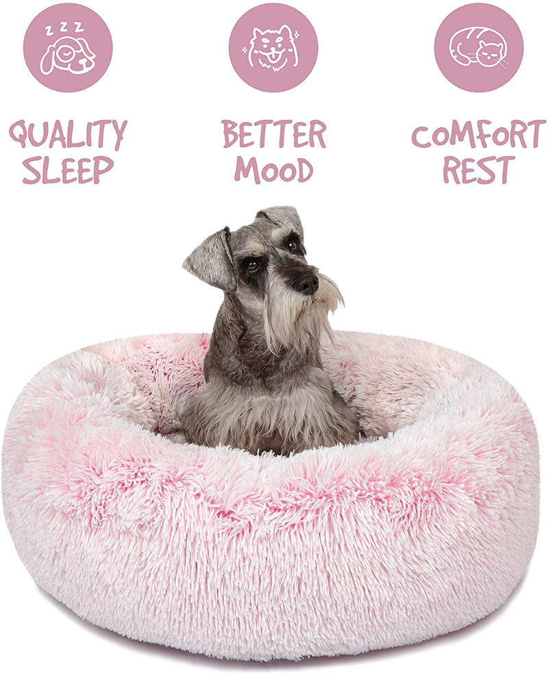 Friends Forever Donut Cat Bed, Faux Fur Dog Beds for Medium Small Dogs - Self Warming Indoor round Pillow Cuddle