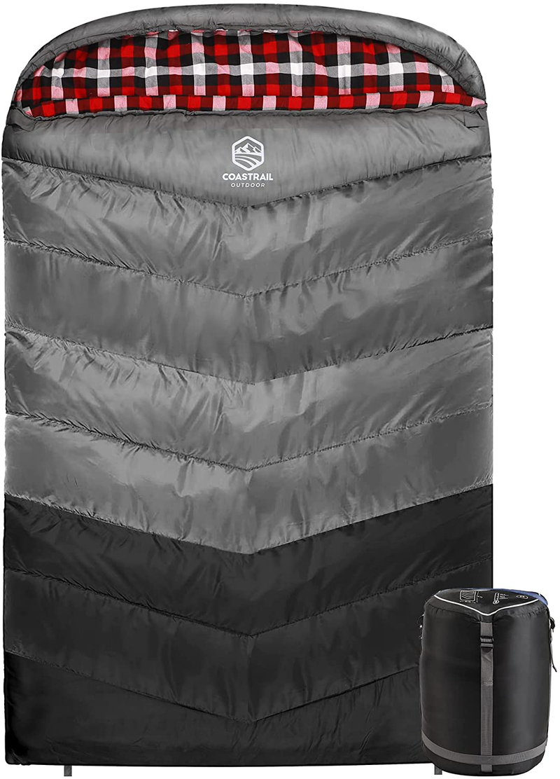Coastrail Outdoor Double Sleeping Bag Queen-Sized for Adults Couples, XL THREE-ZONE Thickened Design Warm and Comfortable for Camping 3-4 Seasons Cold Weather with Compression Sack Sporting Goods > Outdoor Recreation > Camping & Hiking > Sleeping Bags Coastrail Outdoor 20 Degrees Fahrenheit  