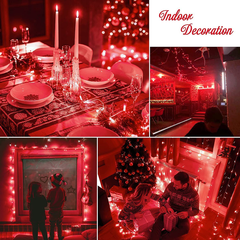 JMEXSUSS 66Ft 200 LED Valentines Day Decorations String Lights Indoor Outdoor, Red Christmas Lights Clear Wire, 8 Modes Waterproof Fairy String Lights Plug in for Tree Room Wedding Party Decorations Home & Garden > Decor > Seasonal & Holiday Decorations JMEXSUSS   