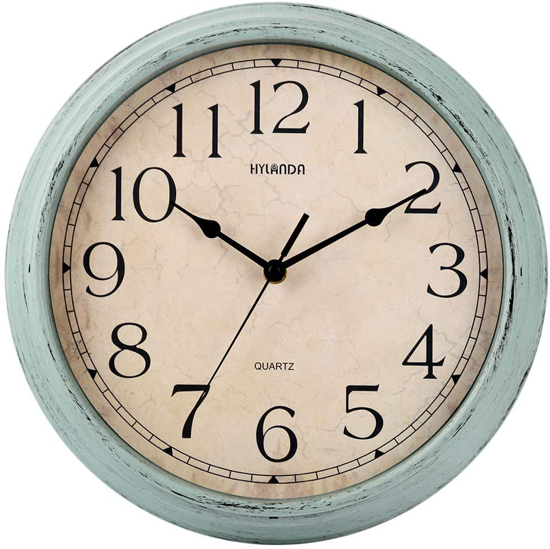 HYLANDA 12 Inch Vintage/Retro Wall Clock, Silent Non-Ticking Decorative Wall Clocks Battery Operated with Large Numbers&HD Glass Easy to Read for Kitchen/Living Room/Bathroom/Bedroom/Office Home & Garden > Decor > Clocks > Wall Clocks HYLANDA Aqua  