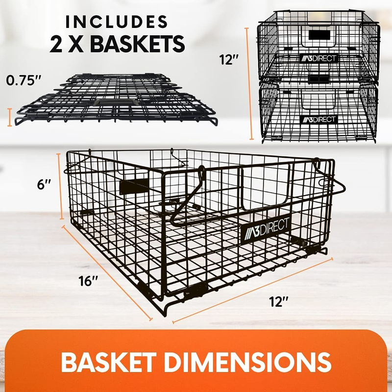 Stackable Wire Baskets for Pantry Organization and Storage - Set of 2 XXL Foldable Pantry Organizer Bins for Kitchen Organization - Metal Pantry Baskets for Food Storage, Snacks, & Fruit Basket Home & Garden > Kitchen & Dining > Food Storage A3 DIRECT   