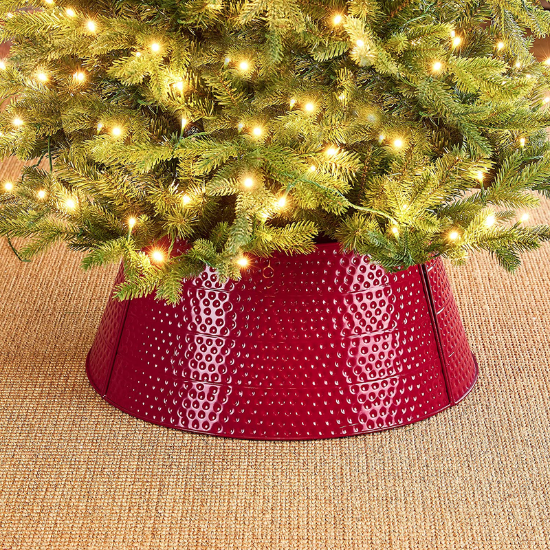 Glitzhome Hammered Metal Christmas Tree Collar Decorations, 22" D, Gold Home & Garden > Decor > Seasonal & Holiday Decorations > Christmas Tree Stands Glitzhome Red 22"D 
