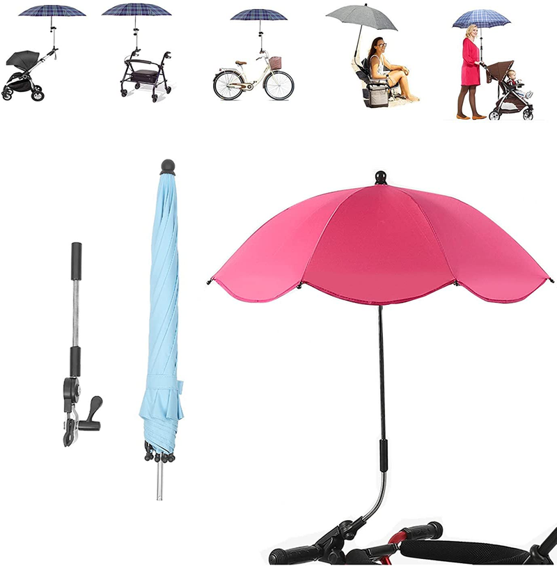 Portable Folding Sun Umbrella, Beach Umbrella with Universal Clamp, SPF 50+ Adjustable Golf Umbrella for Strollers, Beach Chairs, Wheelchairs Home & Garden > Lawn & Garden > Outdoor Living > Outdoor Umbrella & Sunshade Accessories Upwsma Red  