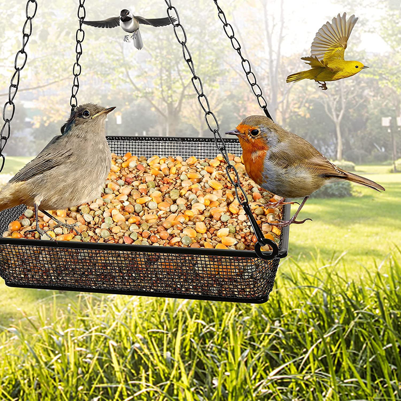Hanging Bird Feeder Tray, Food Platform Metal Mesh Hanging Seed Tray Feeders for Garden Yard Outside Decoration with Durable Chains, for Outdoors Garden Great for Attracting Birds Animals & Pet Supplies > Pet Supplies > Bird Supplies > Bird Cage Accessories > Bird Cage Food & Water Dishes Merkisa Large 1PCS  