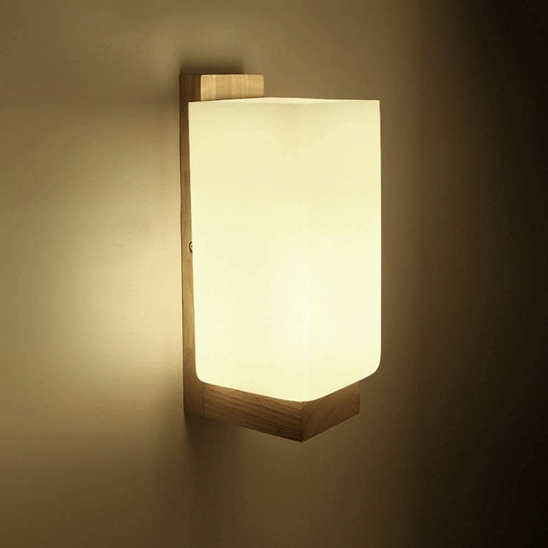 FXLYMR Wall Lamp Bedside Lamp Japanese-Style Modern Minimalist Corridor Balcony Led Wood Square Nordic Indoor Bedroom Bedside Reading Lamp Frosted Glass Shade Wall Sconce Aisle Hotel Home & Garden > Lighting > Lighting Fixtures > Wall Light Fixtures KOL DEALS   