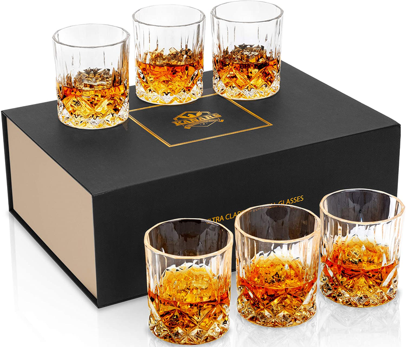 KANARS Old Fashioned Whiskey Glasses with Luxury Box - 10 Oz Rocks Barware For Scotch, Bourbon, Liquor and Cocktail Drinks - Set of 4