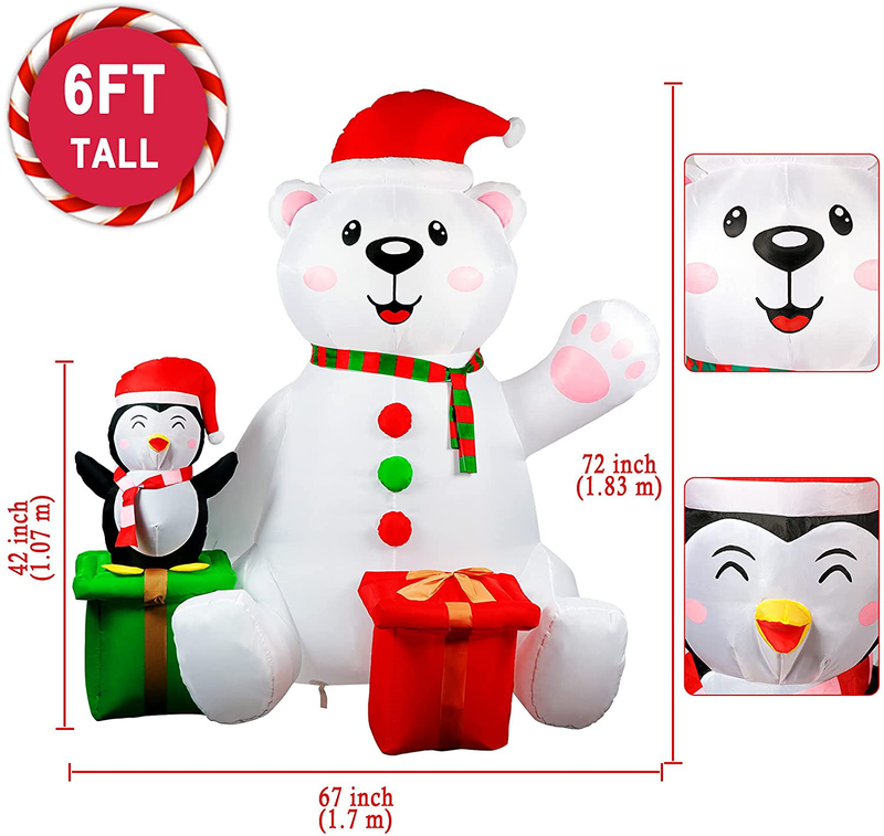 GUDELAK 6 Ft Christmas Inflatables Outdoor Decorations, LED Light Up Polar Bear and Penguin Blow Up Inflatable Christmas Decorations for Yard Garden Lawn Indoor Xmas Holiday Party Decor Home & Garden > Decor > Seasonal & Holiday Decorations& Garden > Decor > Seasonal & Holiday Decorations GUDELAK   