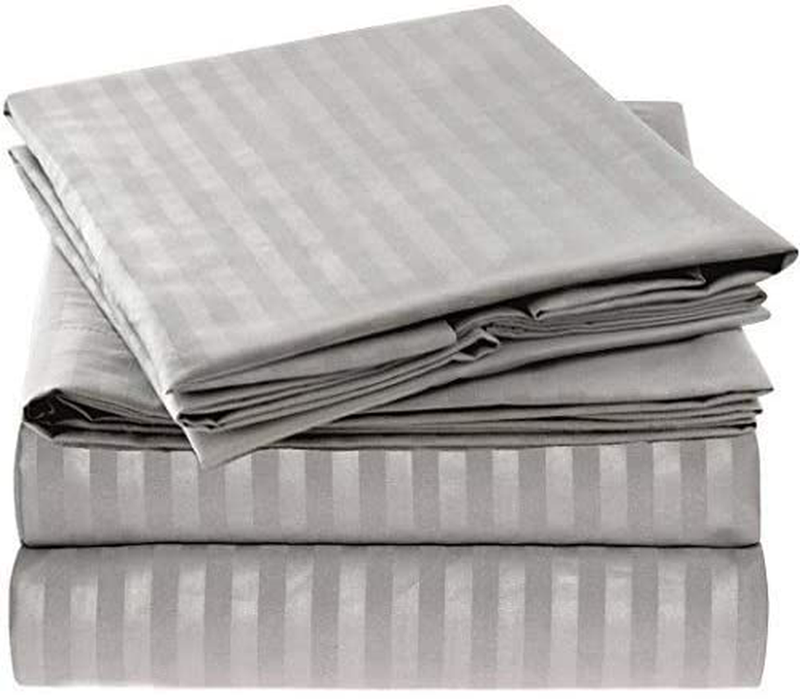 Mellanni Queen Sheet Set - Hotel Luxury 1800 Bedding Sheets & Pillowcases - Extra Soft Cooling Bed Sheets - Deep Pocket up to 16 inch Mattress - Wrinkle, Fade, Stain Resistant - 4 Piece (Queen, White) Home & Garden > Linens & Bedding > Bedding Mellanni Striped – Gray / Silver King 