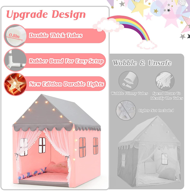 Kids Play Tent for Girls, Princess Tent with Star Lights, Double Thick Pipes & 4 Windows, 50X57 Large Playhouse Indoor and Outdoor, Fairy Play Castle Toddler Tent, Easy Setup Gift for Children Sporting Goods > Outdoor Recreation > Camping & Hiking > Tent Accessories Heirio   