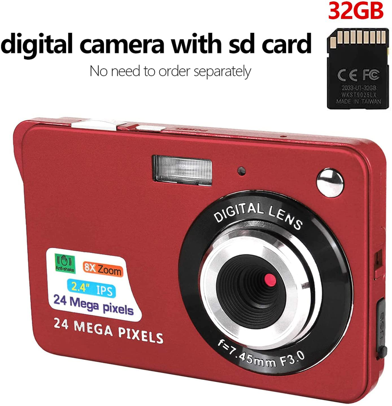 Digital Camera,2.4 Inch FHD Pocket Cameras Rechargeable 24MP Camera for Backpacking with 8X Digital Zoom Compact Cameras for Photography with sd card 32GB Cameras & Optics > Cameras > Digital Cameras CamKing   