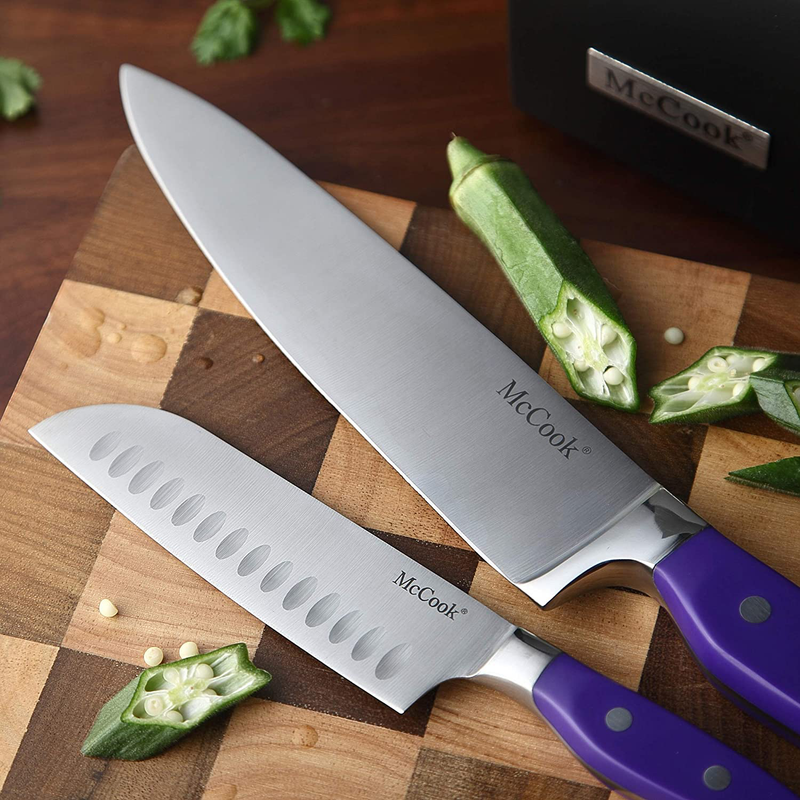 McCook MC27 14 Pieces Stainless Steel kitchen knife set with Wooden Block, Kitchen Scissors and Built-in Sharpener, Purple Home & Garden > Kitchen & Dining > Kitchen Tools & Utensils > Kitchen Knives McCook   