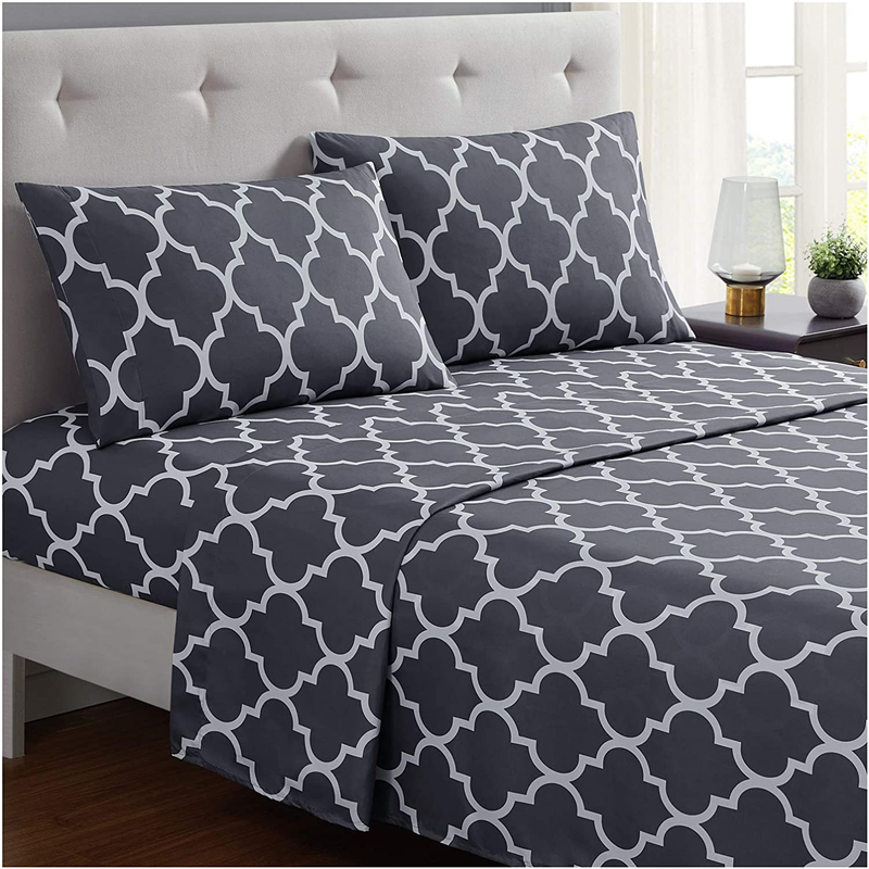 Mellanni California King Sheets - Hotel Luxury 1800 Bedding Sheets & Pillowcases - Extra Soft Cooling Bed Sheets - Deep Pocket up to 16" - Wrinkle, Fade, Stain Resistant - 4 PC (Cal King, Persimmon) Home & Garden > Linens & Bedding > Bedding Mellanni Quatrefoil Silver - Gray California King 