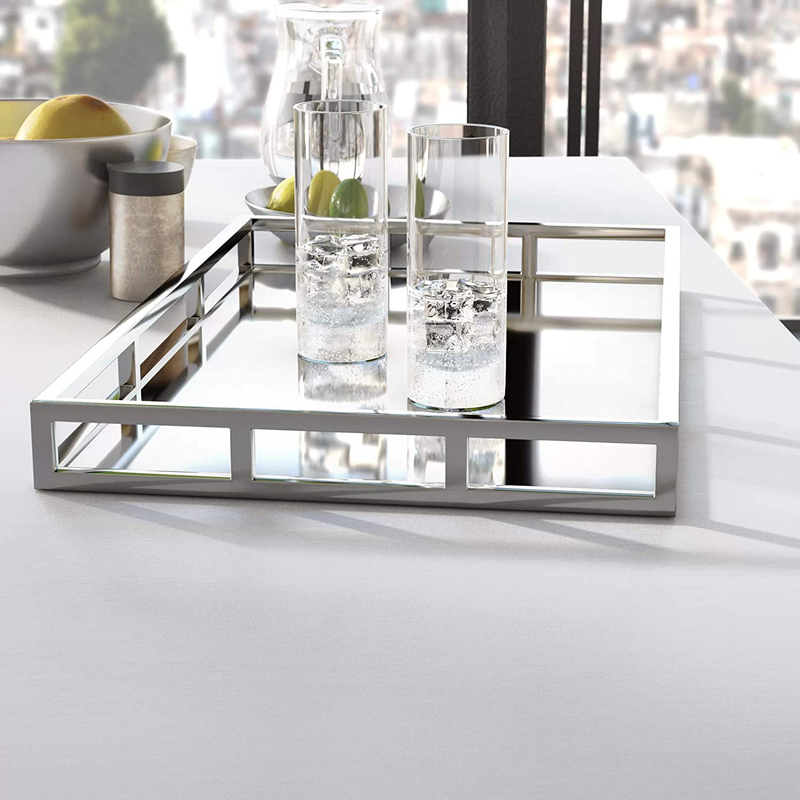 Le'raze Mirrored Vanity Tray, Decorative Tray with Chrome Rails for Display, Perfume, Vanity, Dresser and Bathroom, Elegant Mirror Tray Makes A Great Bling Gift –16X10 Inch Home & Garden > Decor > Decorative Trays Le'raze   