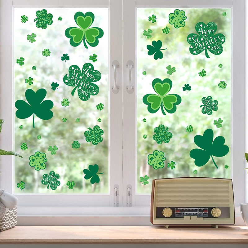 St Patricks Day Stickers, Shamrock Stickers for St Patricks Day Decorations, 109 PCS Reusable Static Spring Window Clings Decor