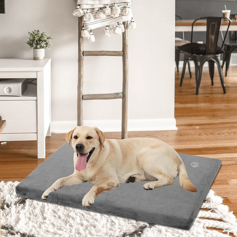 EMPSIGN Stylish Dog Bed Mat Dog Crate Pad Mattress Reversible (Warm & Cool), Water Proof Linings, Removable Machine Washable Cover, Firm Support Pet Crate Bed for Small to Xx-Large Dogs, Grey