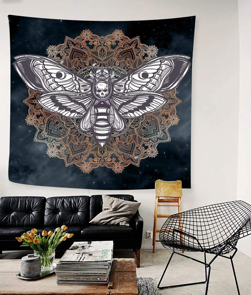 Dead Head Hawk Moth Wall Tapestry with Mandala Vintage White Skull Illustration Tapestry Blanket Mysterious Sky Wall Art Home Decor BedHead (60x60) Home & Garden > Decor > Artwork > Decorative TapestriesHome & Garden > Decor > Artwork > Decorative Tapestries Simsant 60x60  