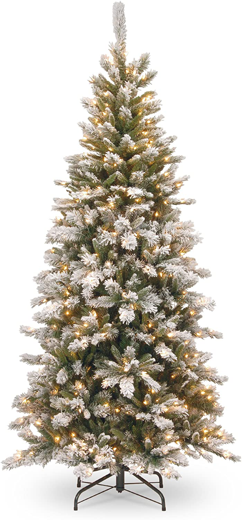 National Tree Company lit Artificial Christmas Tree | Includes Pre-Strung White Lights and Stand | Snowy Mountain Pine Slim-7.5 ft Home & Garden > Decor > Seasonal & Holiday Decorations > Christmas Tree Stands National Tree Company   