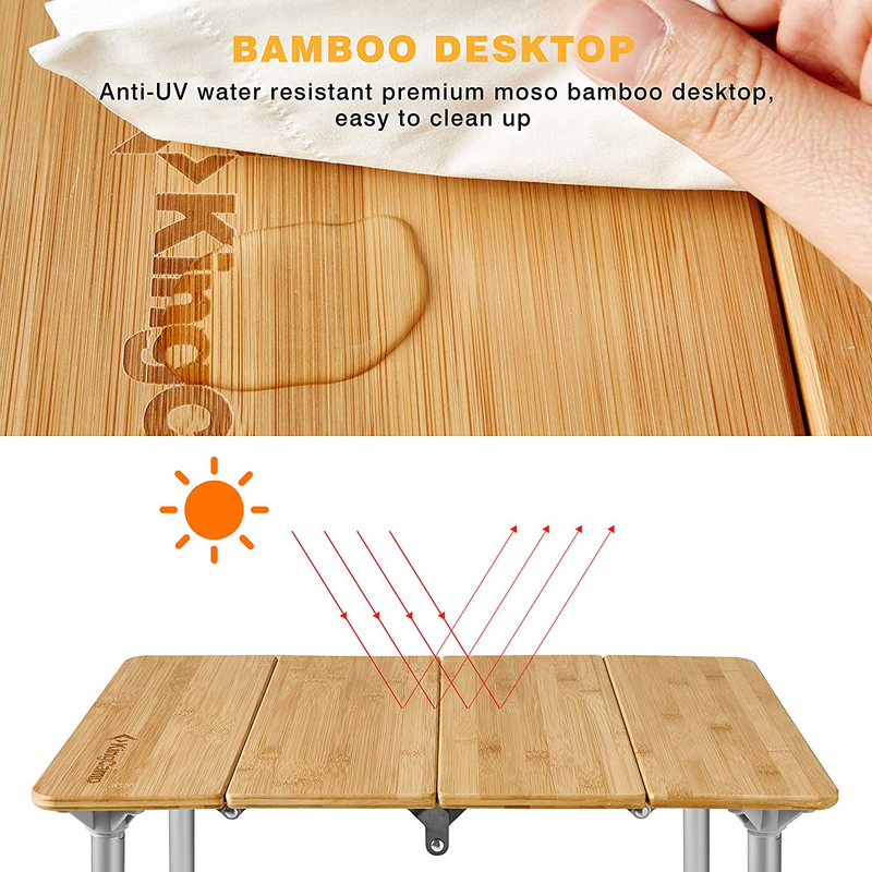 Kingcamp Bamboo Heavy Duty 176 Lbs Environmental Protection Oversize Anti-Uv Portable Folding Table, Picnic, Camping, Three Heights,4-6 People Sporting Goods > Outdoor Recreation > Camping & Hiking > Camp Furniture KingCamp   